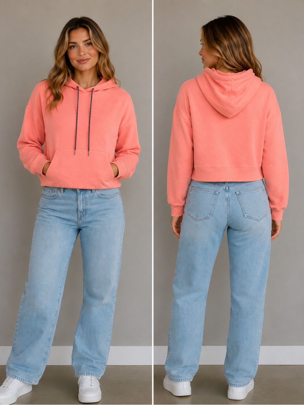 American Eagle Size L Women's Coral/Pink Cropped Hoodie - Picture 1 of 9